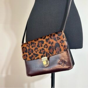Patricia Nash Lanza Leopard Print Brown Leather Crossbody Bag